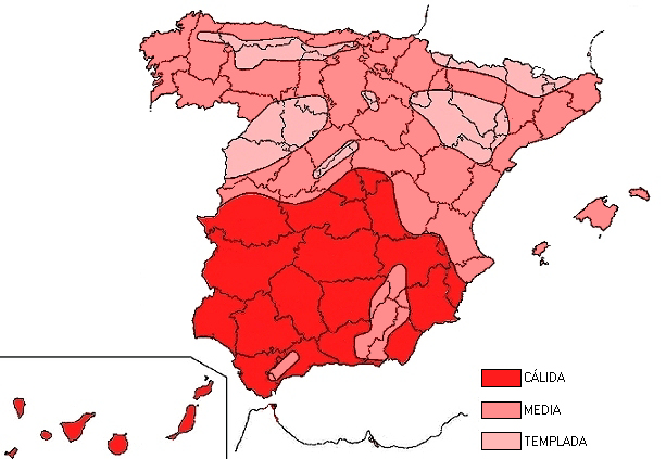 Mapa de zones tèrmiques estivals.